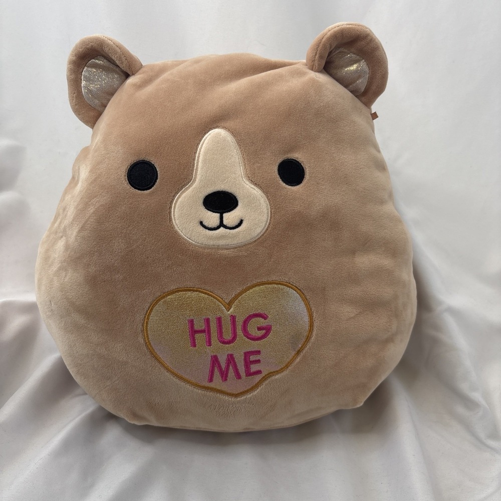 Squishmallow 12" Omar Brown Bear Hug Me Gold Heart Plush Stuffed Animal 2023